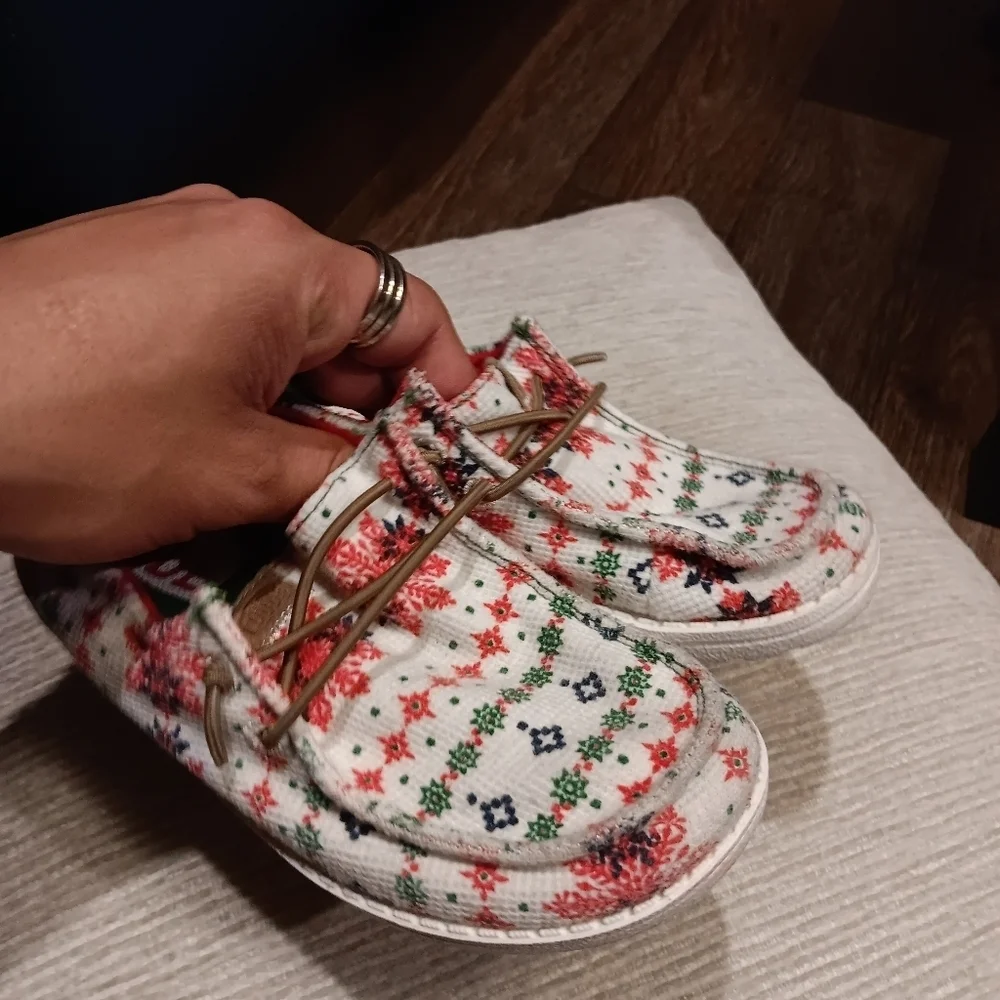 Hey Dude Kids Moccasins Chrisman - Red and Cream Floral